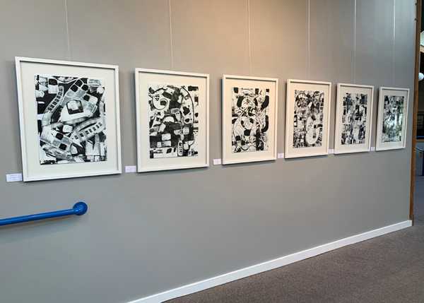 Mary Laucks 2021 show Macrobiome - at ArtSpring Lobby Space on Salt Spring Island
